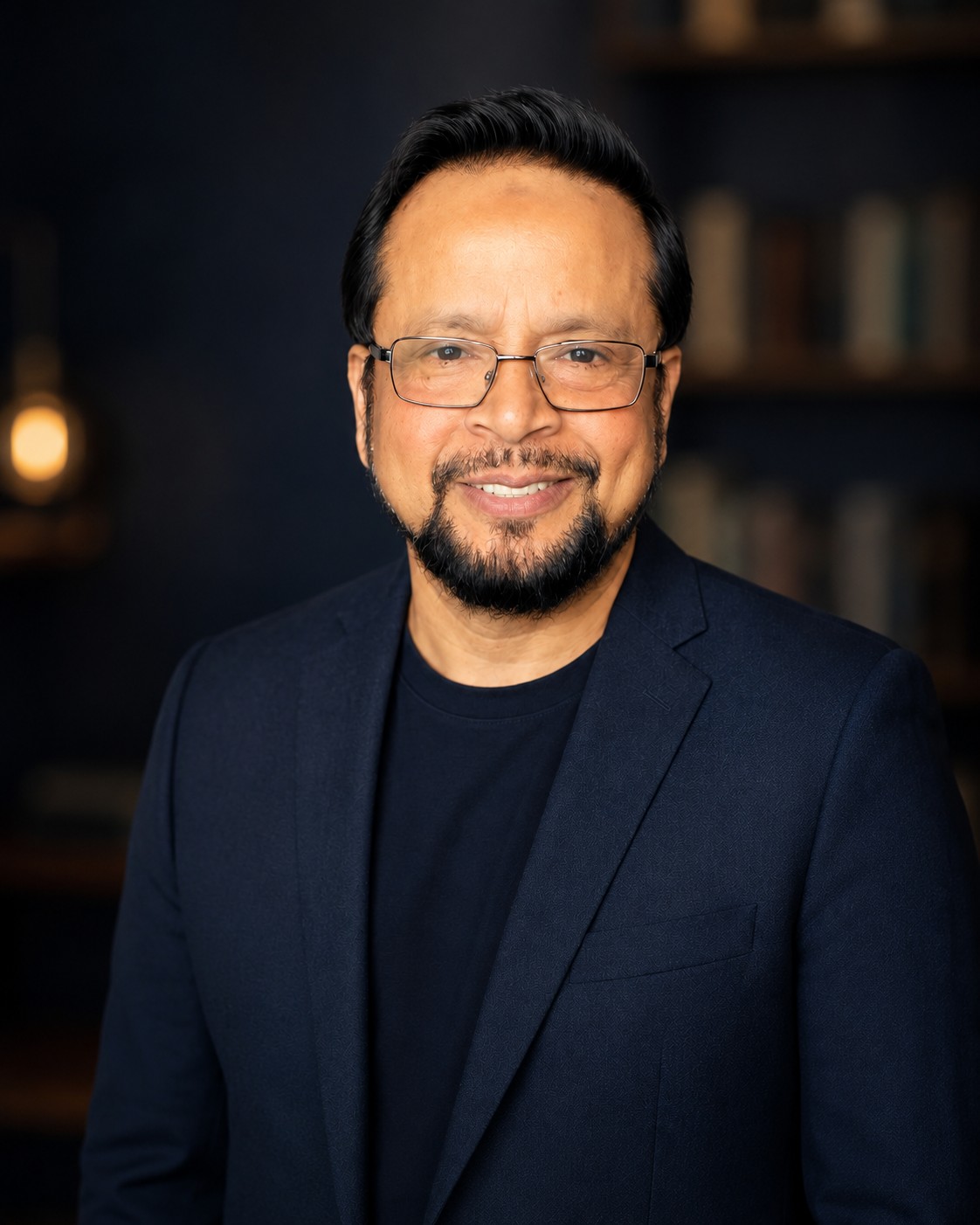 Portrait of Enamul Haque wearing a navy blazer