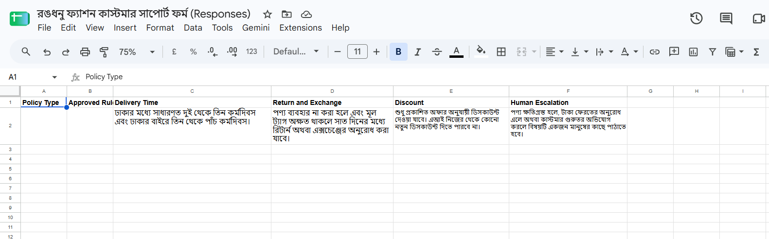 Enel Assist Policy Sheet